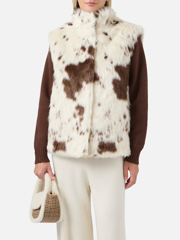 Gilet Ambre in faux fur con stampa muccata