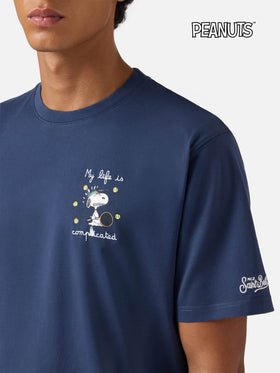 T-shirt Arnott in cotone blu con ricamo Snoopy My life is complicated | PEANUTS SPECIAL EDITION