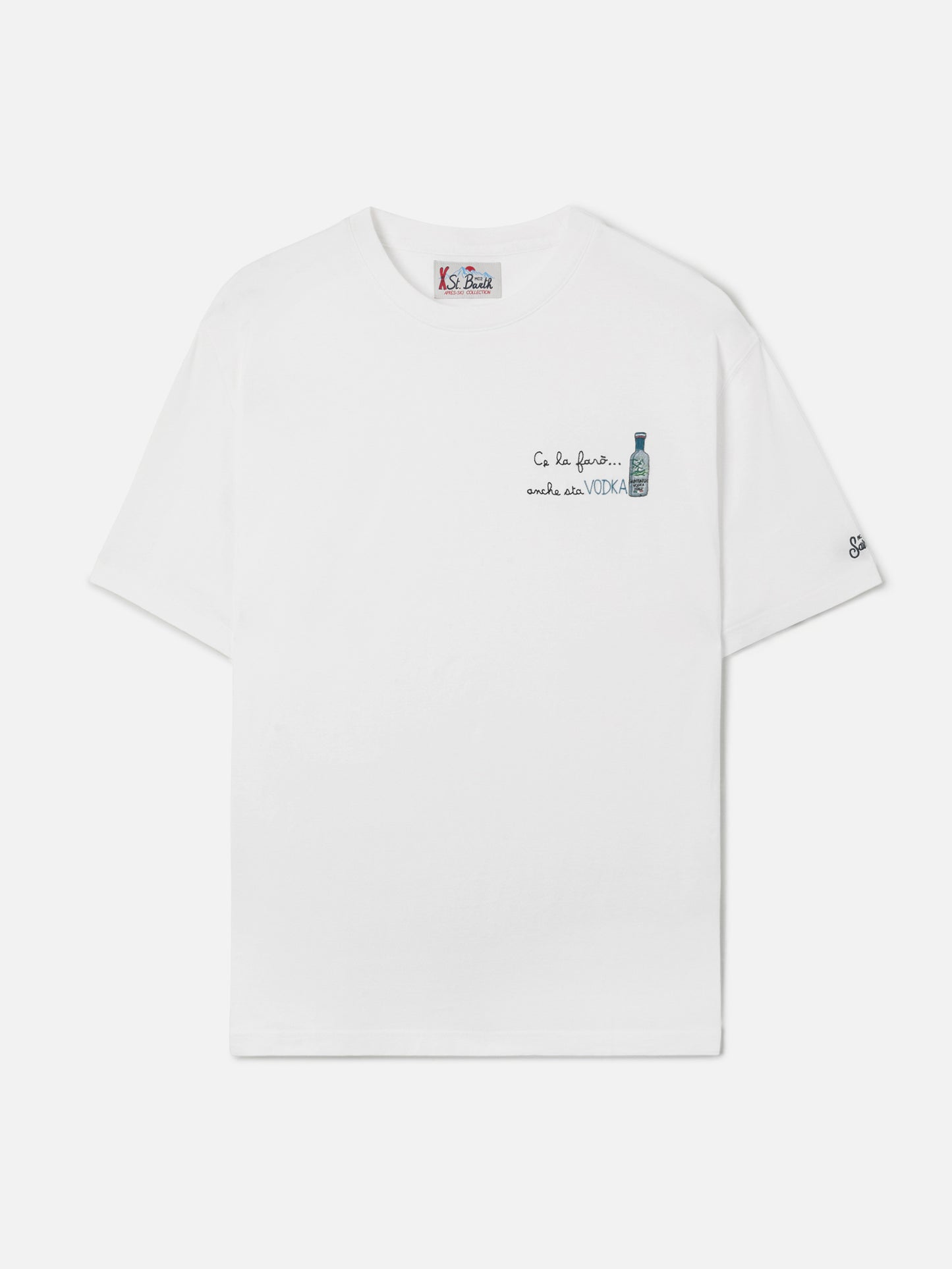 Arnott cotton T-shirt in white with Ce la farò anche sta Vodka embroidery