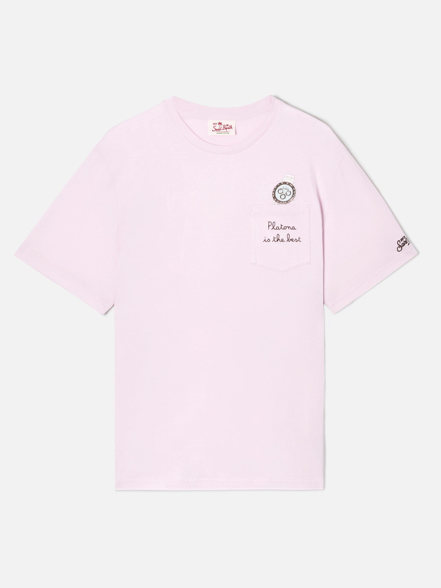 T-shirt Austin rosa con orologio e ricamo Platona Is The Best