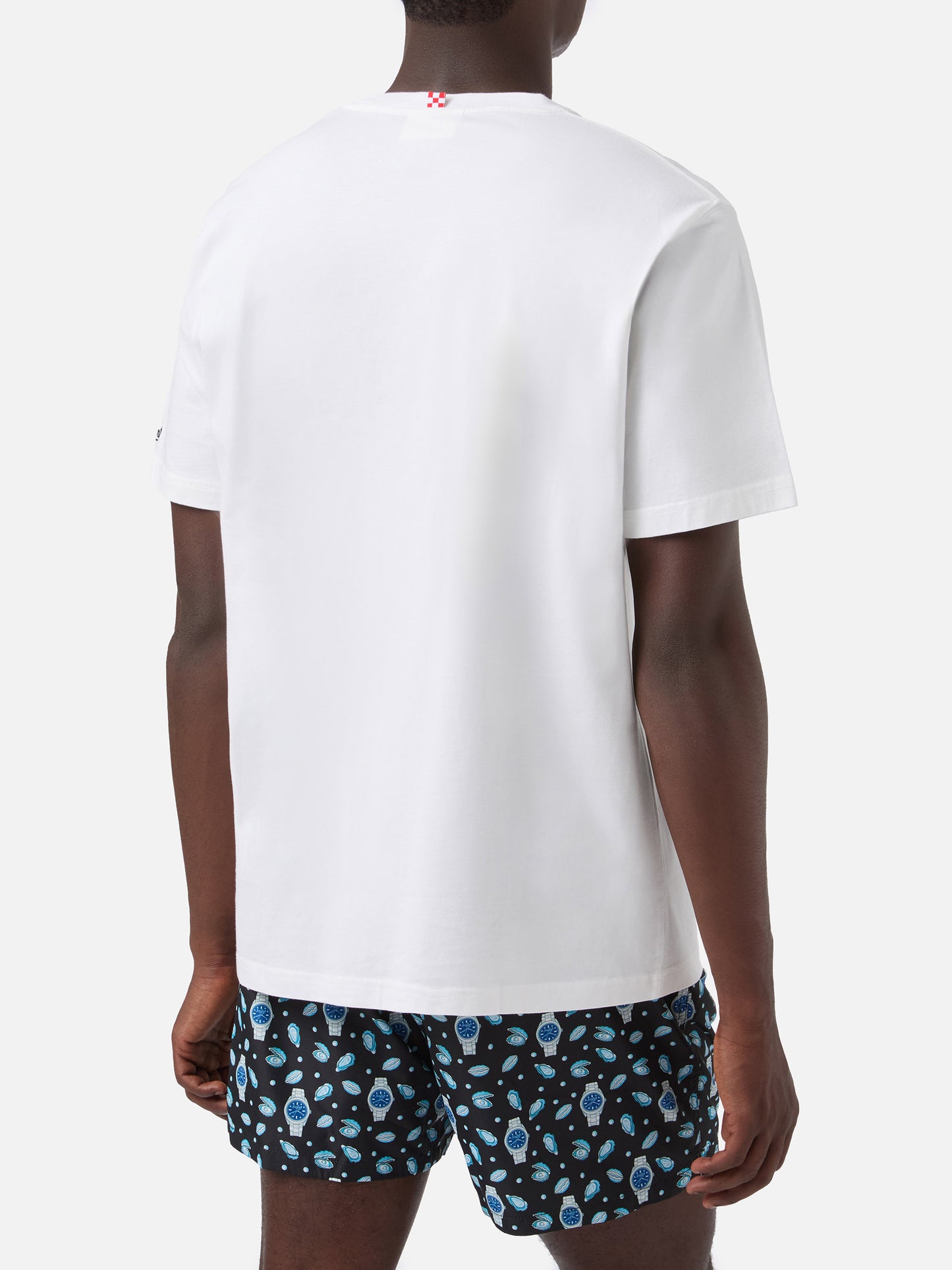 White Austin t-shirt with watch and St. Bart embroidery