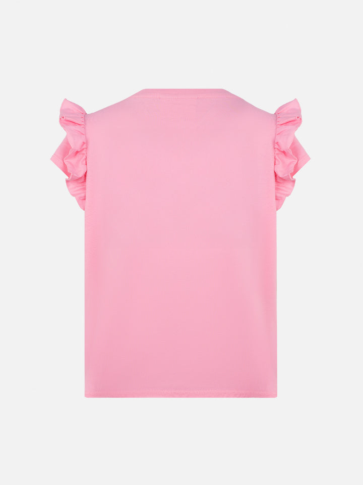 Baumwoll-T-Shirt Baby mit Volant und Bella e Monella-Stickerei