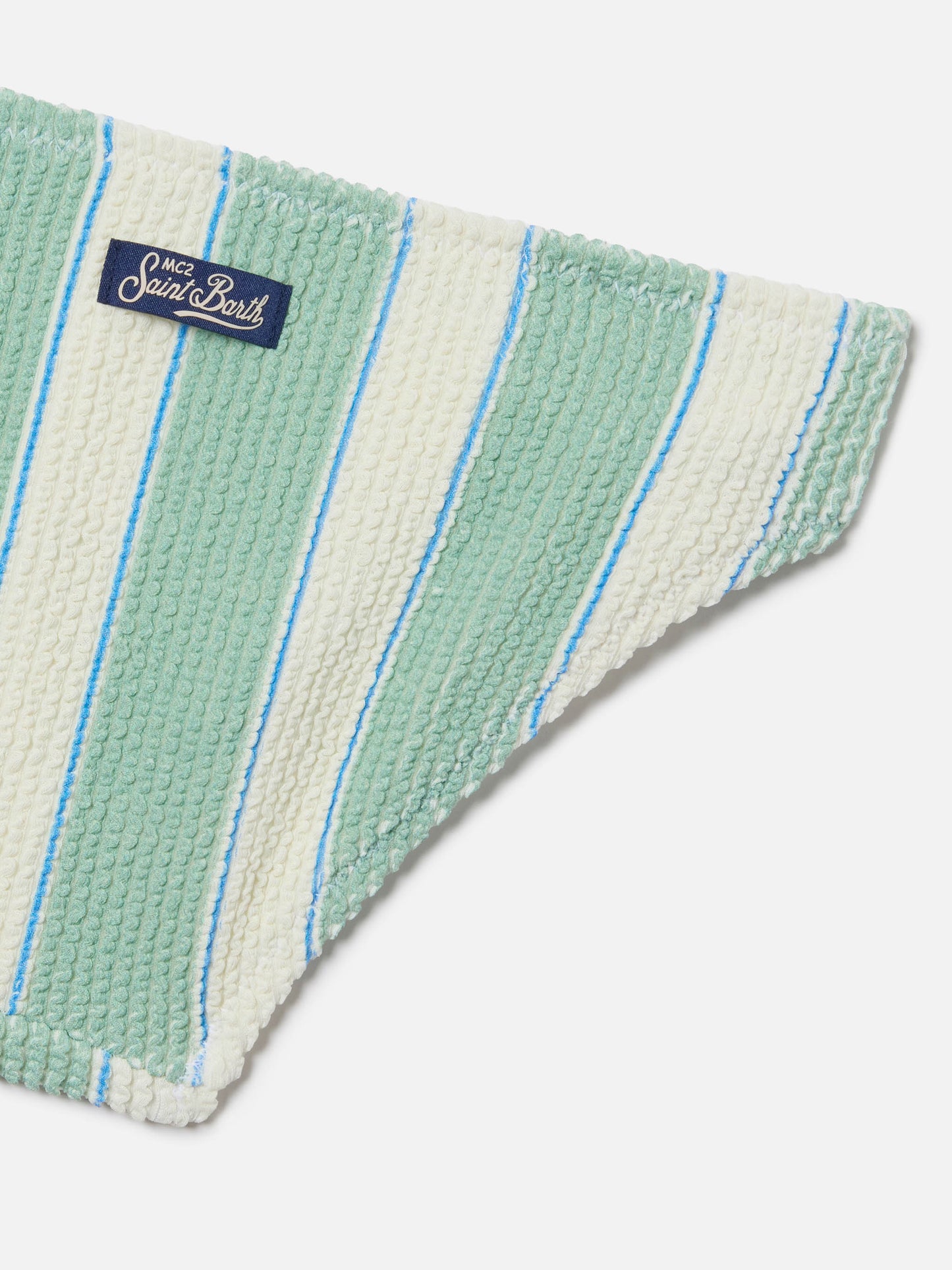 Baker crinkle bikini with green and cream stripes