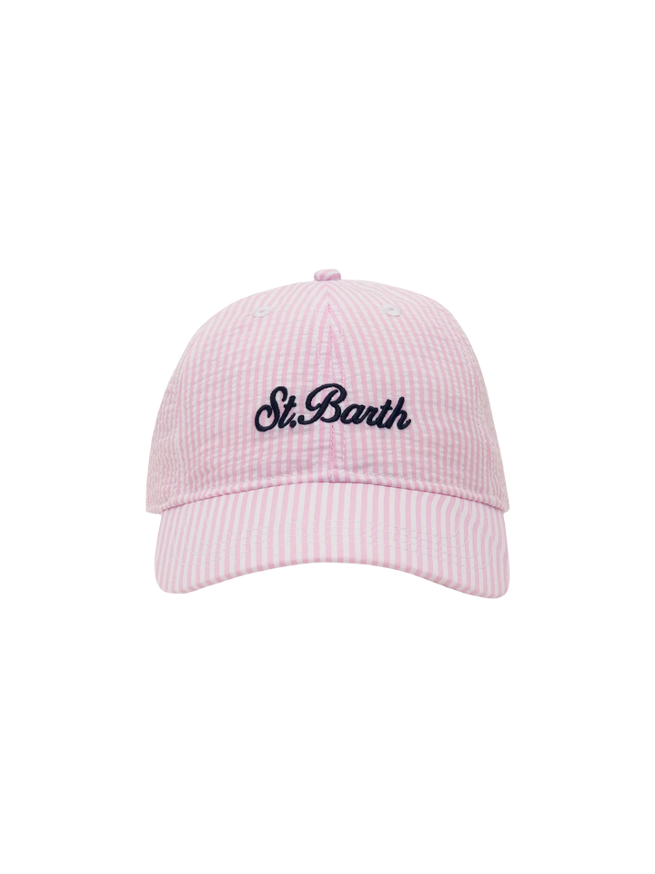 Cappellino da baseball in seersucker a righe rosa