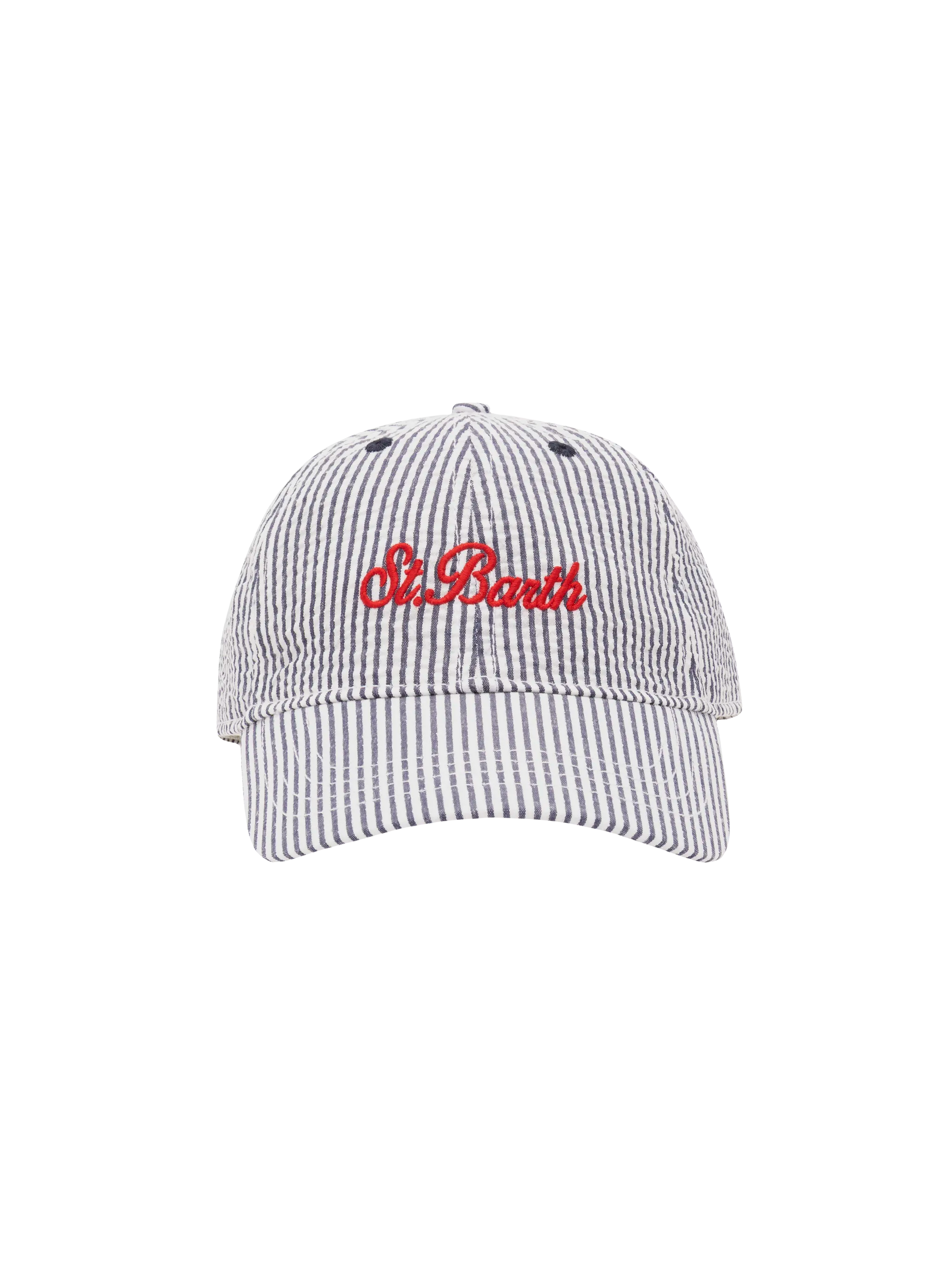 Baseball navy blue striped seersucker cap - MC2 Saint Barth