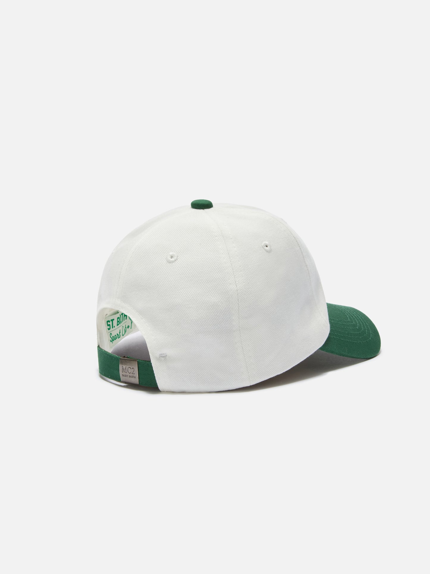 Cappellino Baseball con visiera in cotone bianco e verde con patch Tennis Team