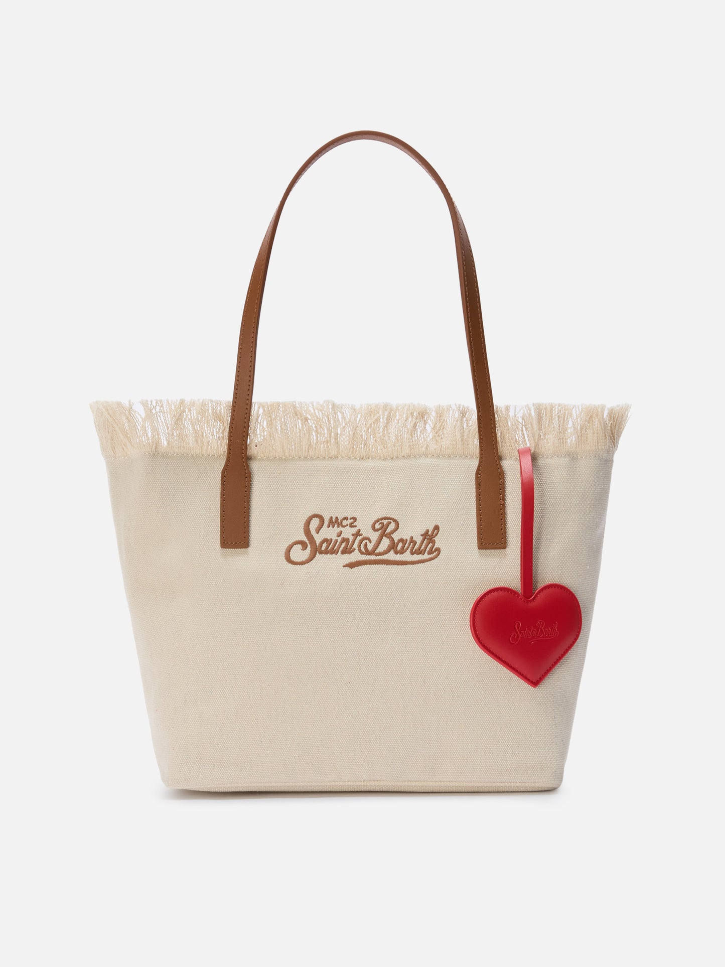 Heart-shaped smooth leather bag charm with embossed logo