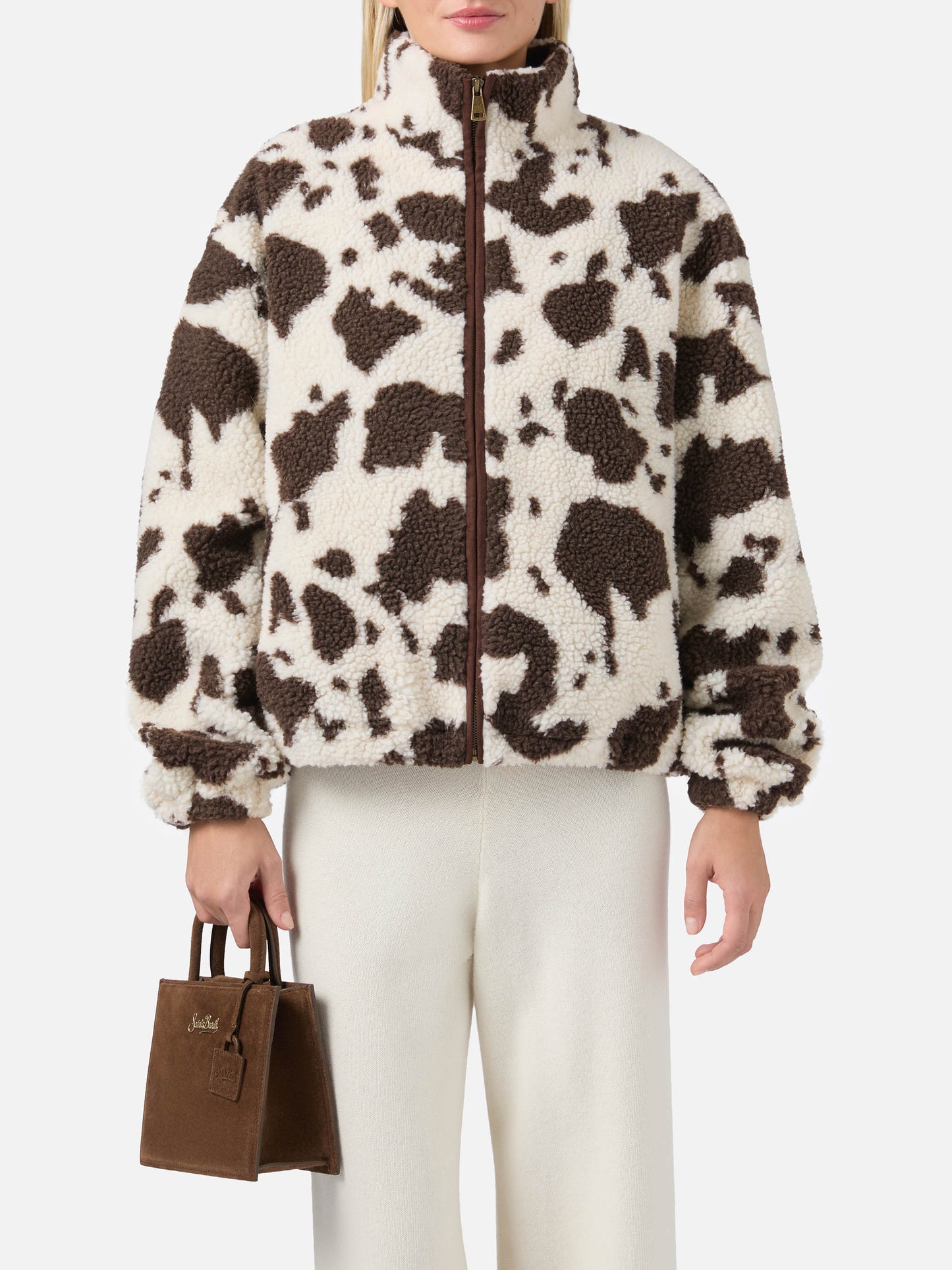 Giacca teddy Bercy con stampa muccata e dettagli in eco suede
