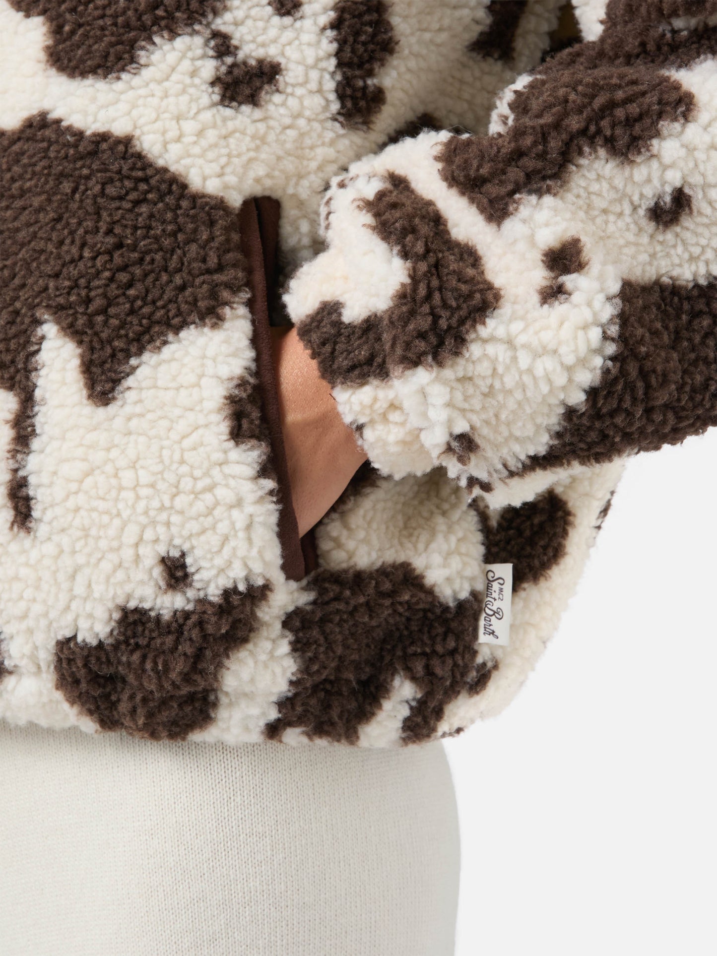 Giacca teddy Bercy con stampa muccata e dettagli in eco suede