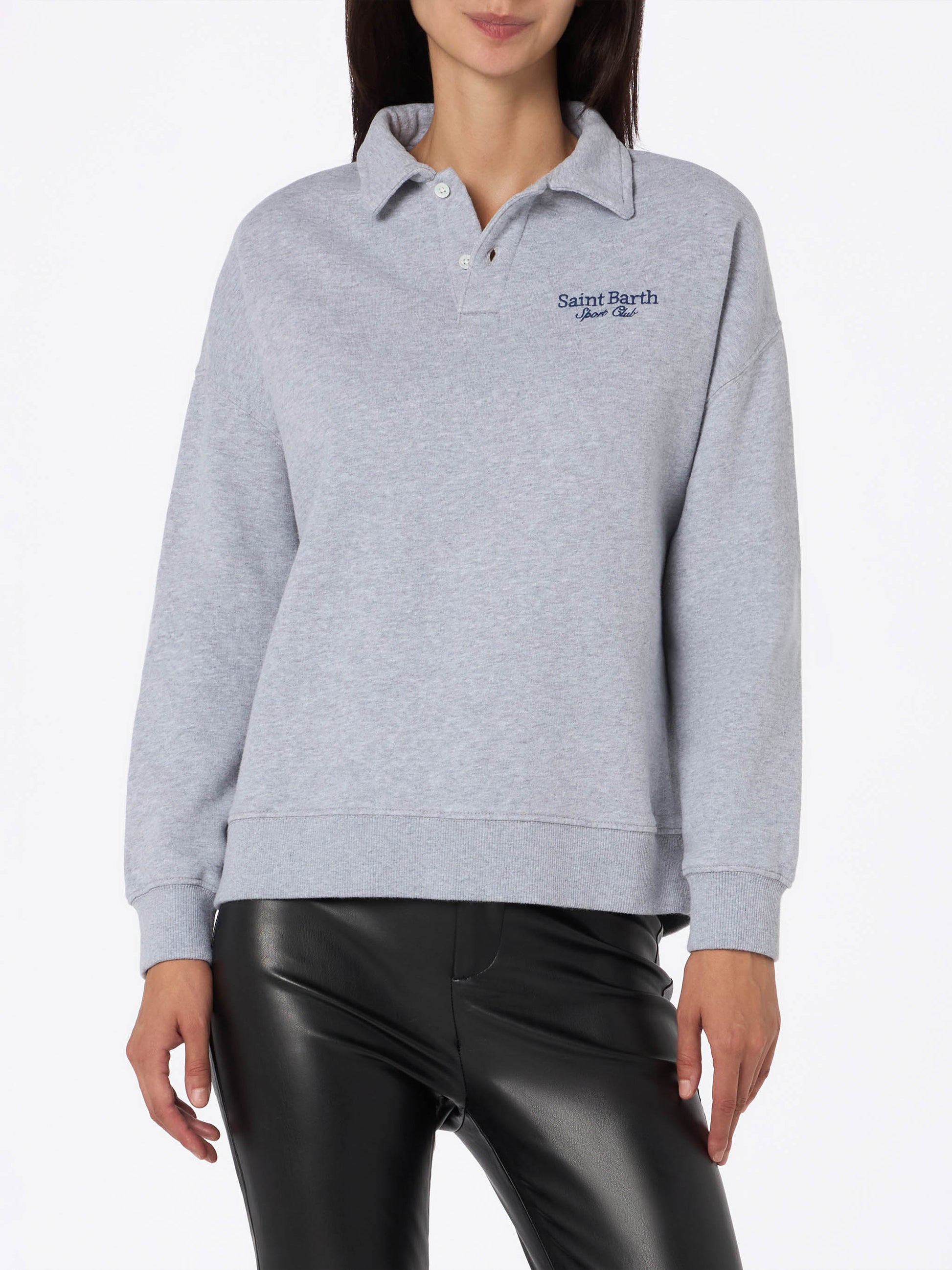 Woman grey polo shirt Berenice with St. Barth sport club embroidery - MC2 Saint Barth