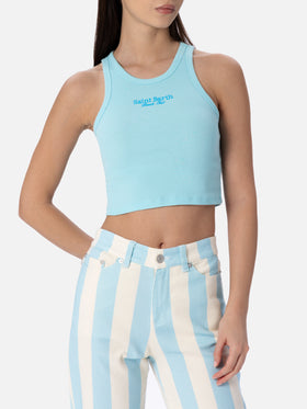 Woman rib-knit cotton crop tank with Saint Barth Beach Club embroidery - MC2 Saint Barth