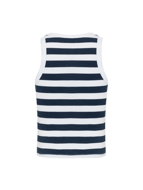 Blue Jr navy blue striped rib-knit cotton crop tank with embroidery - MC2 Saint Barth