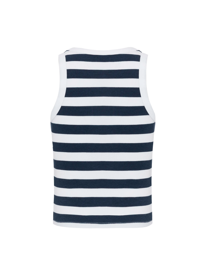 Blue Jr navy blue striped rib-knit cotton crop tank with embroidery - MC2 Saint Barth