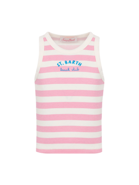 Blue Jr pink striped rib-knit cotton crop tank with embroidery - MC2 Saint Barth