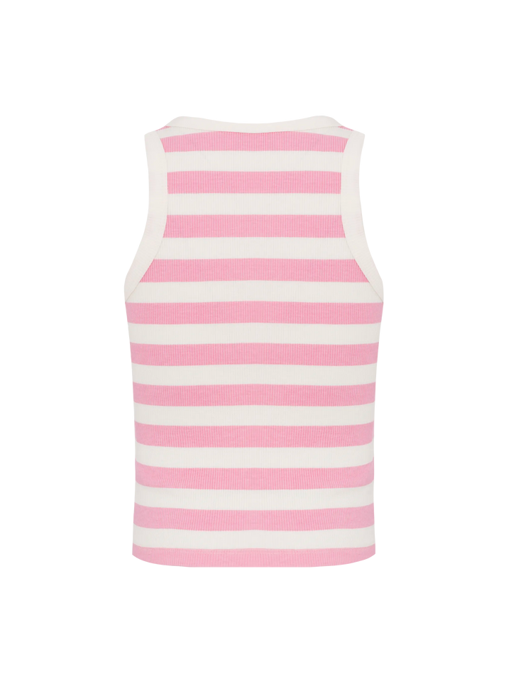 Blue Jr pink striped rib-knit cotton crop tank with embroidery - MC2 Saint Barth