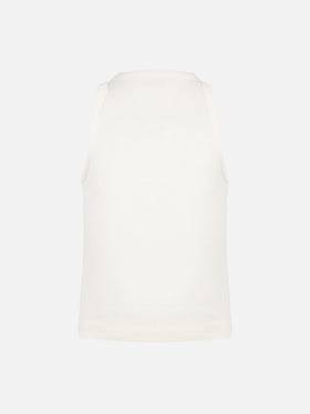 Blue Jr off-white rib-knit cotton crop tank with embroidery - MC2 Saint Barth