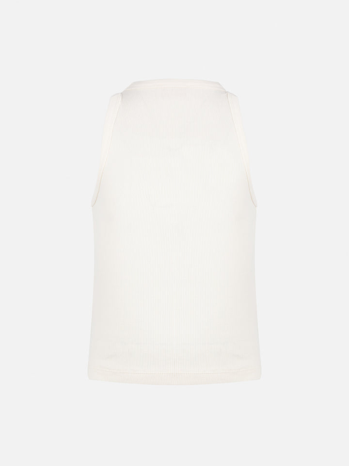 Blue Jr off-white rib-knit cotton crop tank with embroidery - MC2 Saint Barth