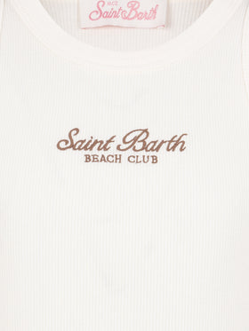 Blue Jr off-white rib-knit cotton crop tank with embroidery - MC2 Saint Barth