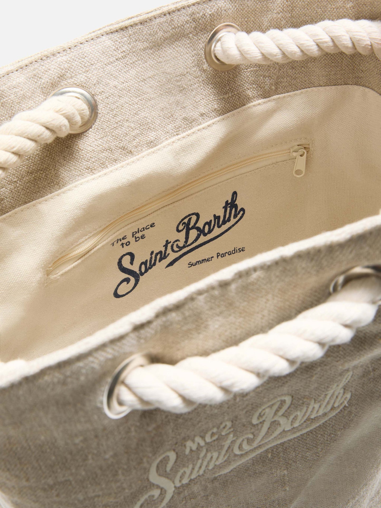 Zaino Boat in lino beige con logo stampato