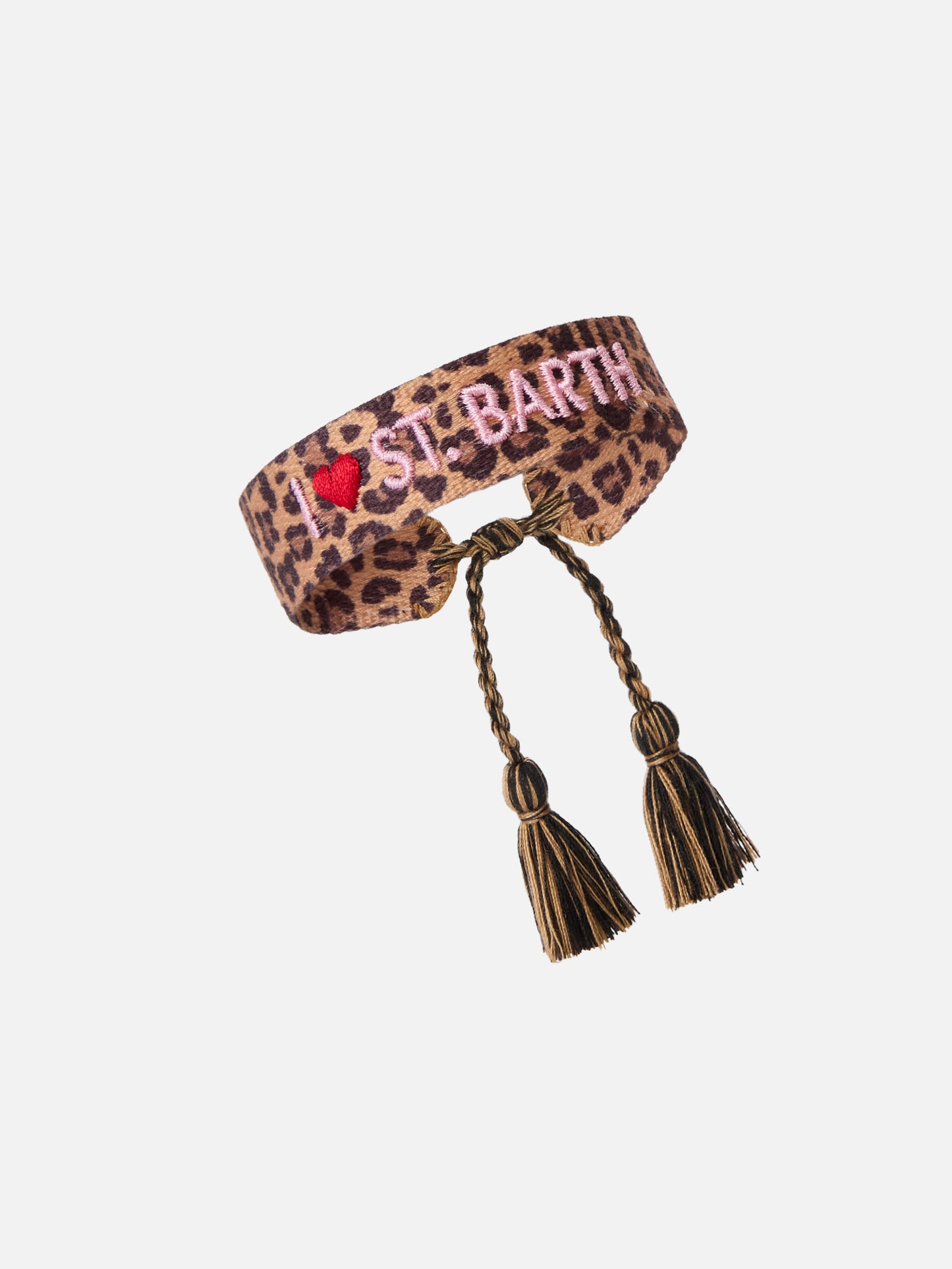 Stoffarmband mit Leopardenprint und Stickerei