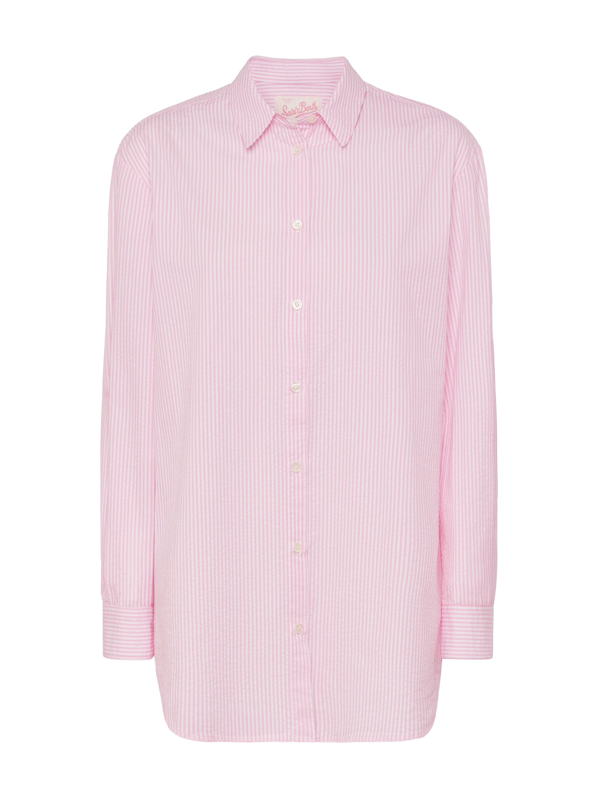 Brigitte striped-print seersucker shirt with Saint Barth embroidery - MC2 Saint Barth