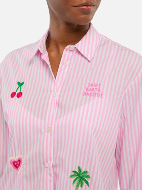 Brigitte striped-print cotton shirt with Saint Barth habituè embroidery