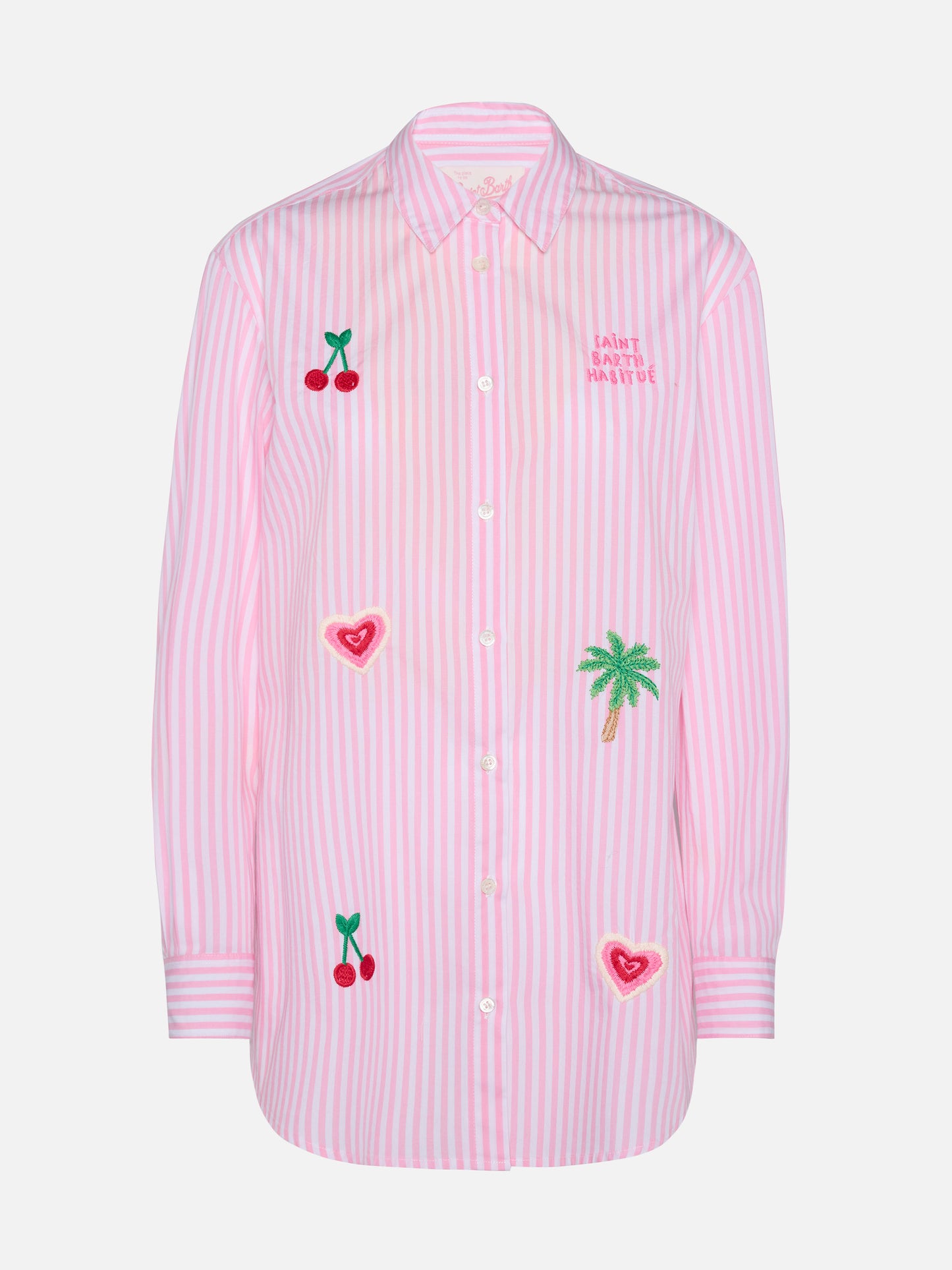 Brigitte striped-print cotton shirt with Saint Barth habituè embroidery