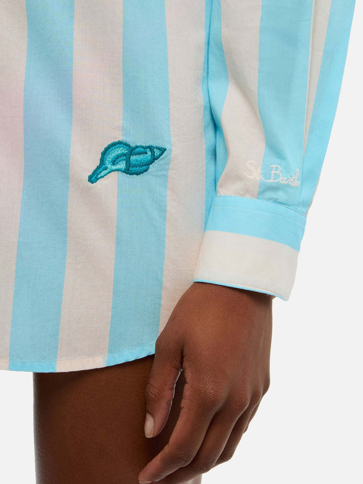 Brigitte camicia in cotone a righe con ricamo Ibiza