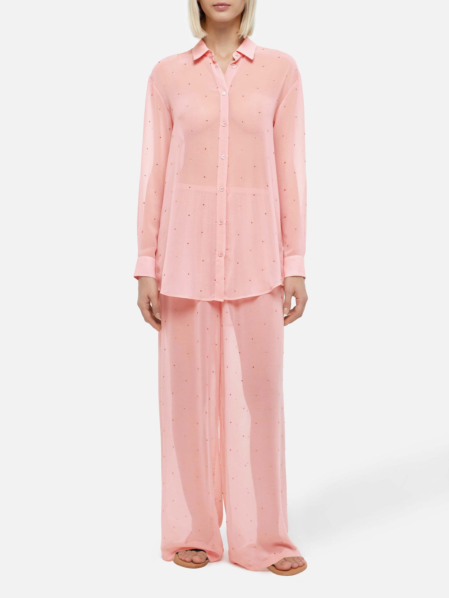 Brigitte pink georgette shirt with rhinestone embellishments - MC2 Saint Barth