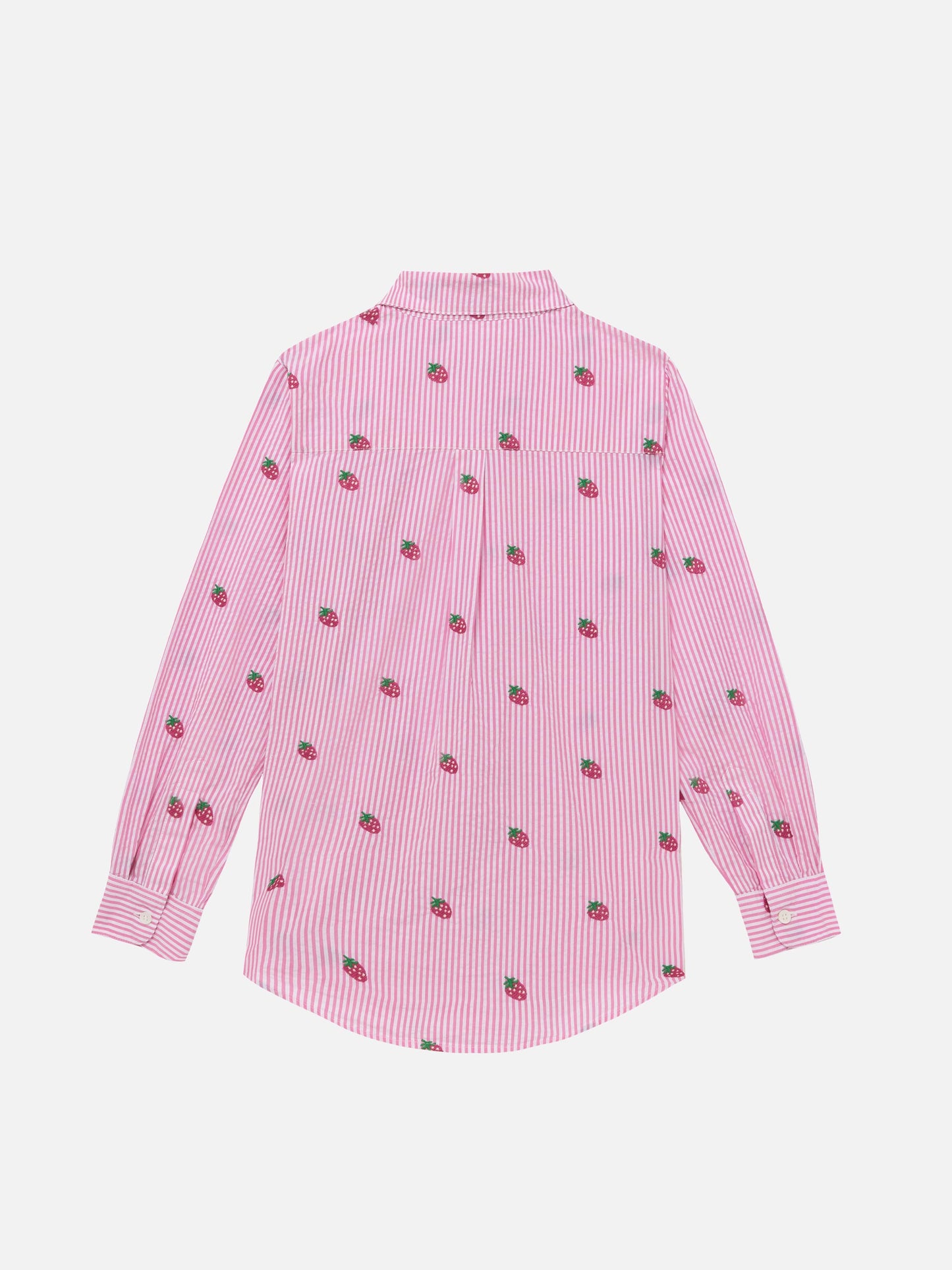 Mini Brigitte pink striped seersucker shirt with strawberry embroidery - MC2 Saint Barth