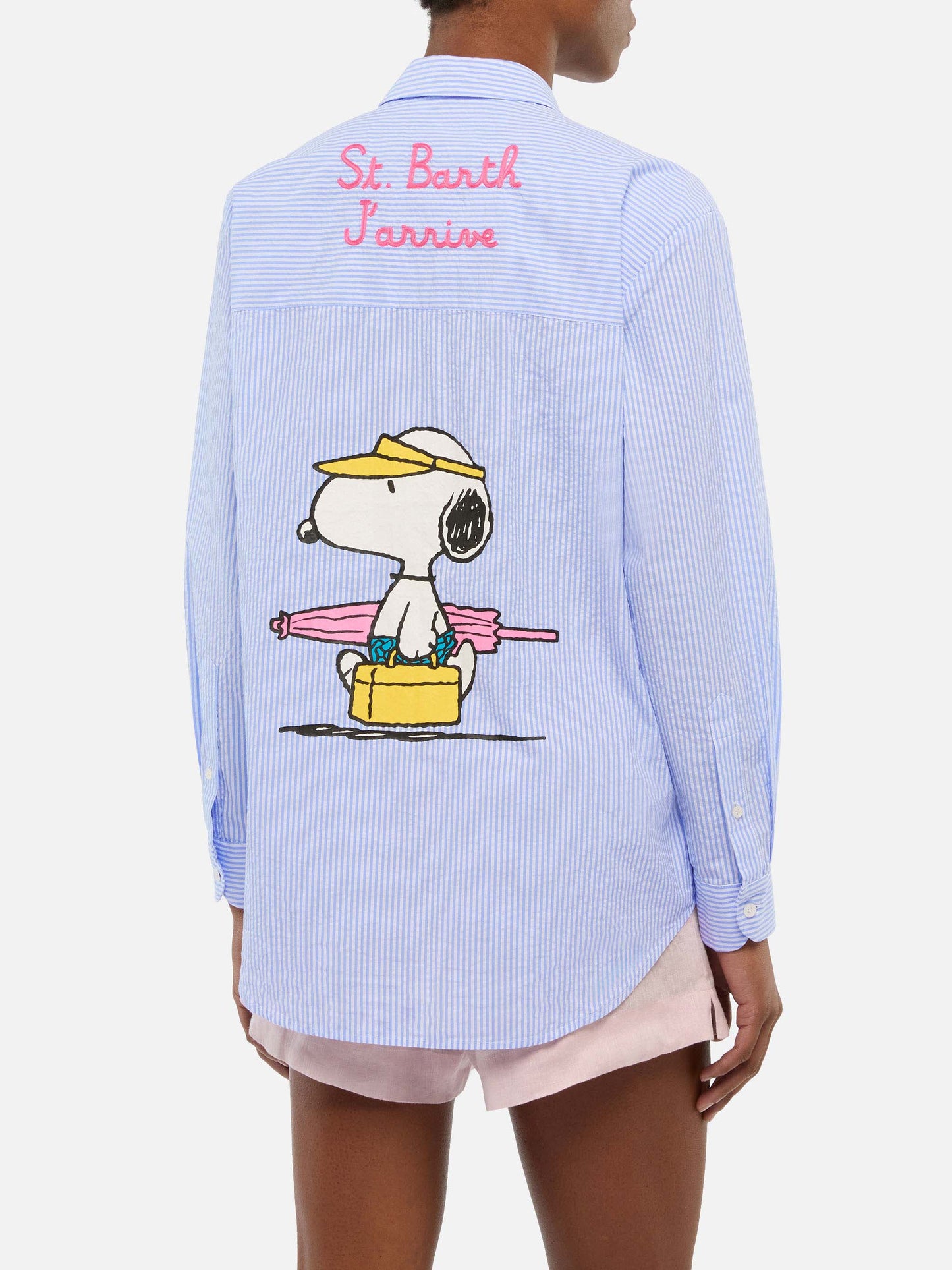 Brigitte gestreiftes Seersucker-Hemd mit Snoopy-Print