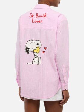 Brigitte camicia in seersucker a righe con stampa Snoopy