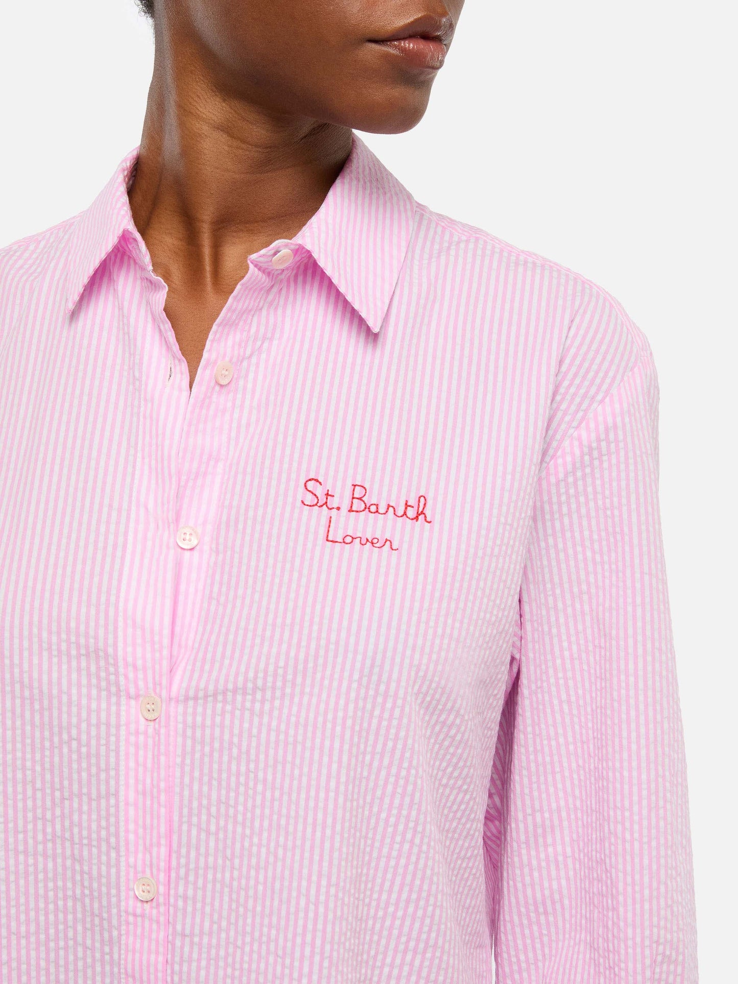 Brigitte camicia in seersucker a righe con stampa Snoopy