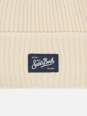 Berretto Berry W a coste in misto cashmere bianco