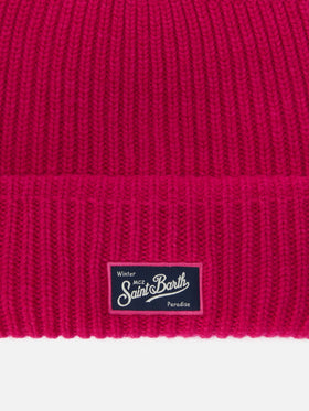 Berretto Berry W a coste in misto cashmere fuchsia