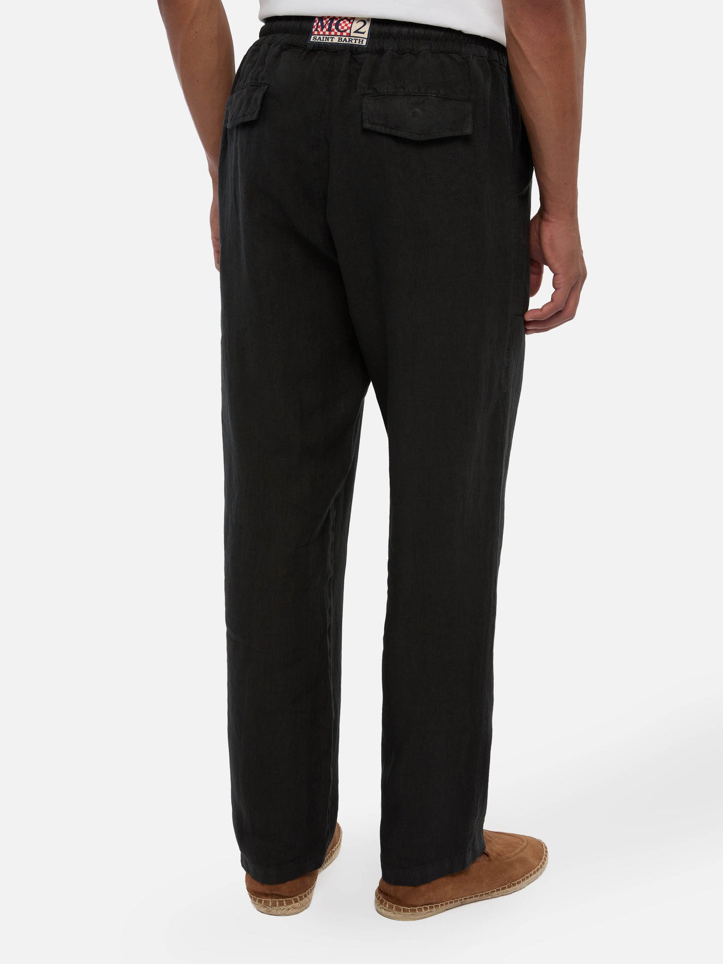 Pantaloni in lino neri Calais con coulisse