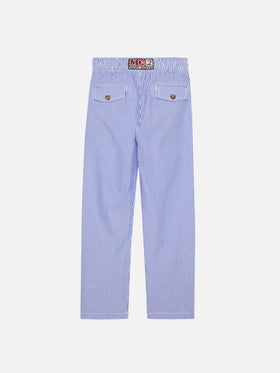 Pantaloni Calais Jr in seersucker rigato con coulisse