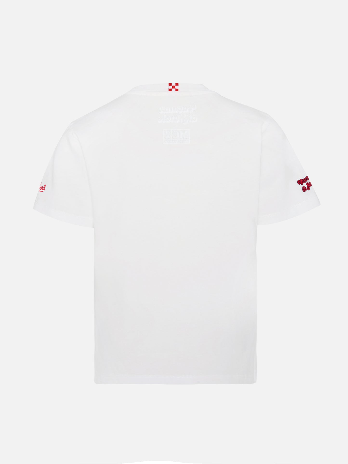 Cameron Warm winter cotton T-shirt in white with E nun m’angoscià embroidery | VACANZE DI NATALE SPECIAL EDITION