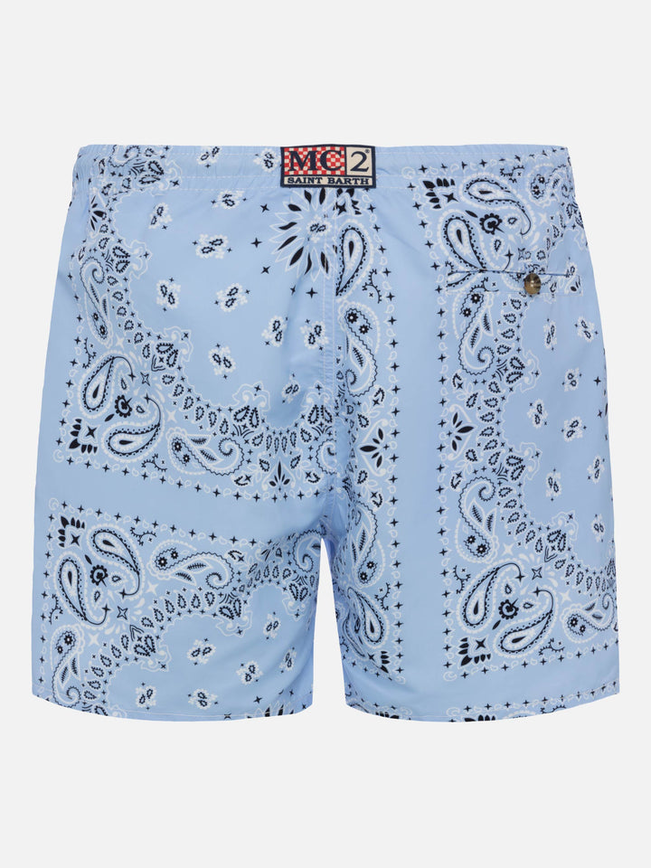 Mid-length swim-shorts Caprese with sky blue bandanna print - MC2 Saint Barth