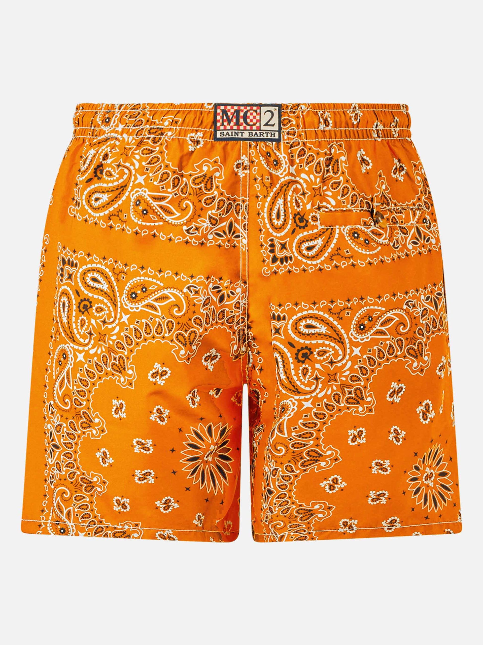 Man swim shorts with orange bandanna print - MC2 Saint Barth