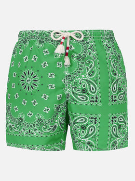 Costume da bagno da uomo con stampa bandana verde