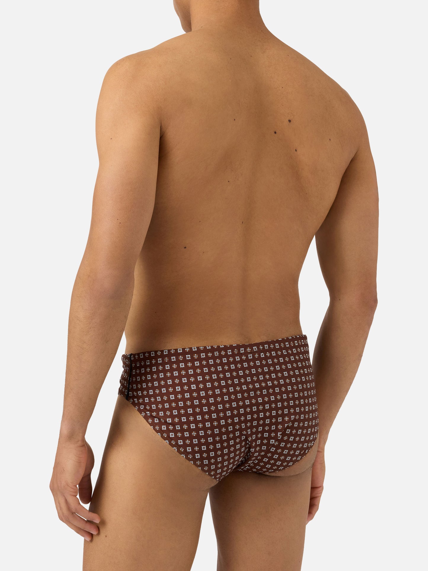 Cayo brown solid swim briefs with geometric print