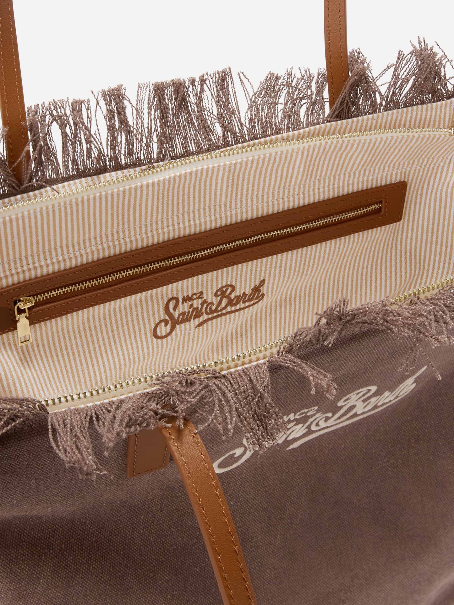 Brown regular City canvas bag with fringes
