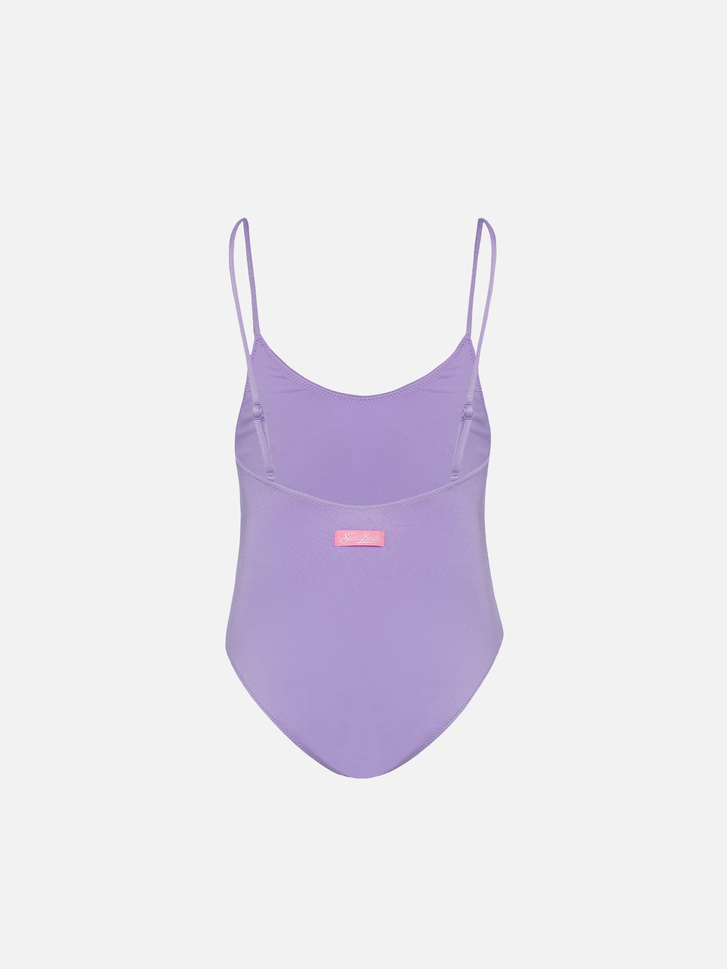 Cecille Jr one-piece shiny swimsuit with rhinestone logo
