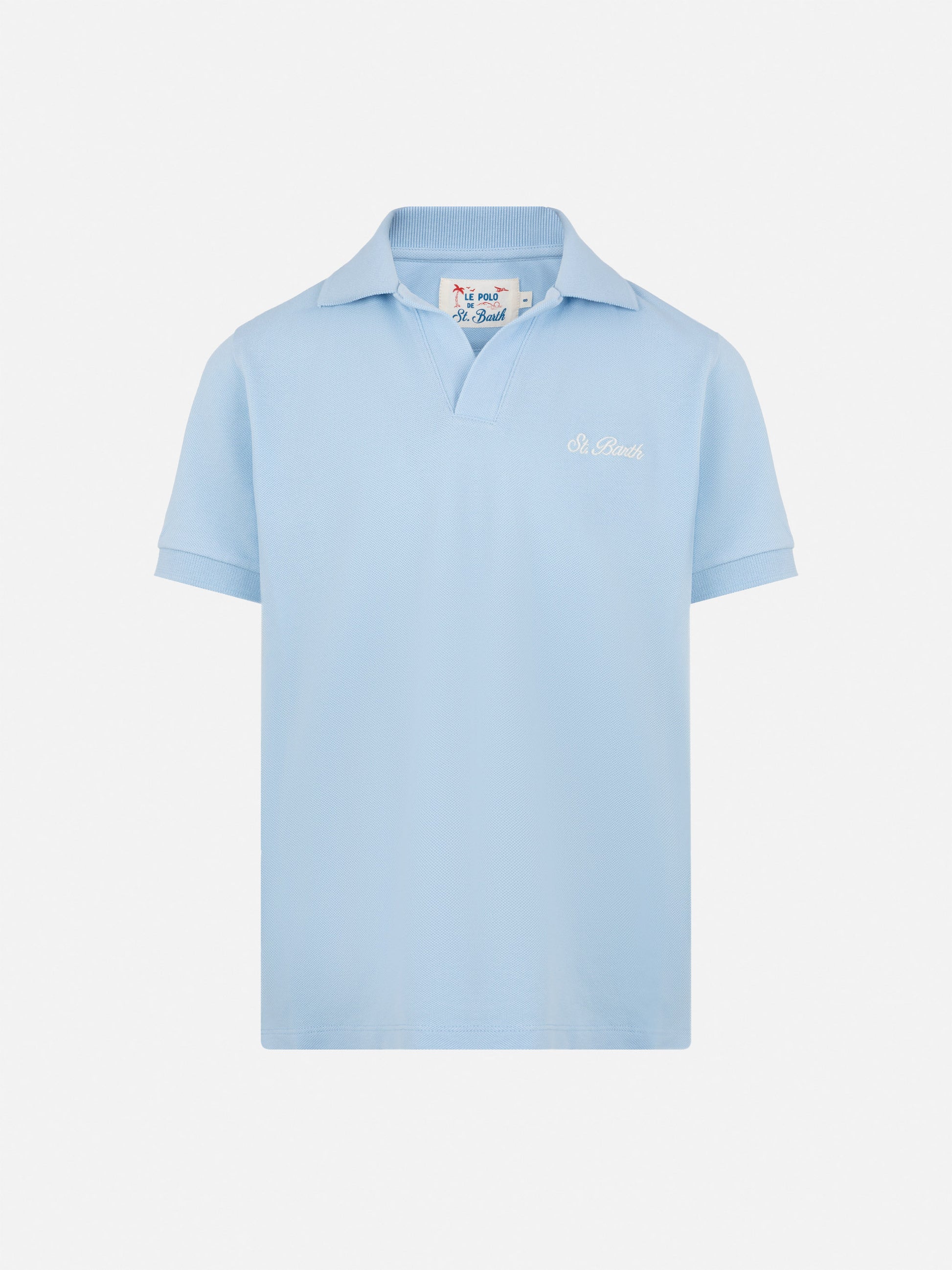 Light blue cotton piquet buttonless polo shirt Charles Jr - MC2 Saint Barth