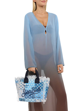 Colette cotton canvas handbag with flower patch print - MC2 Saint Barth