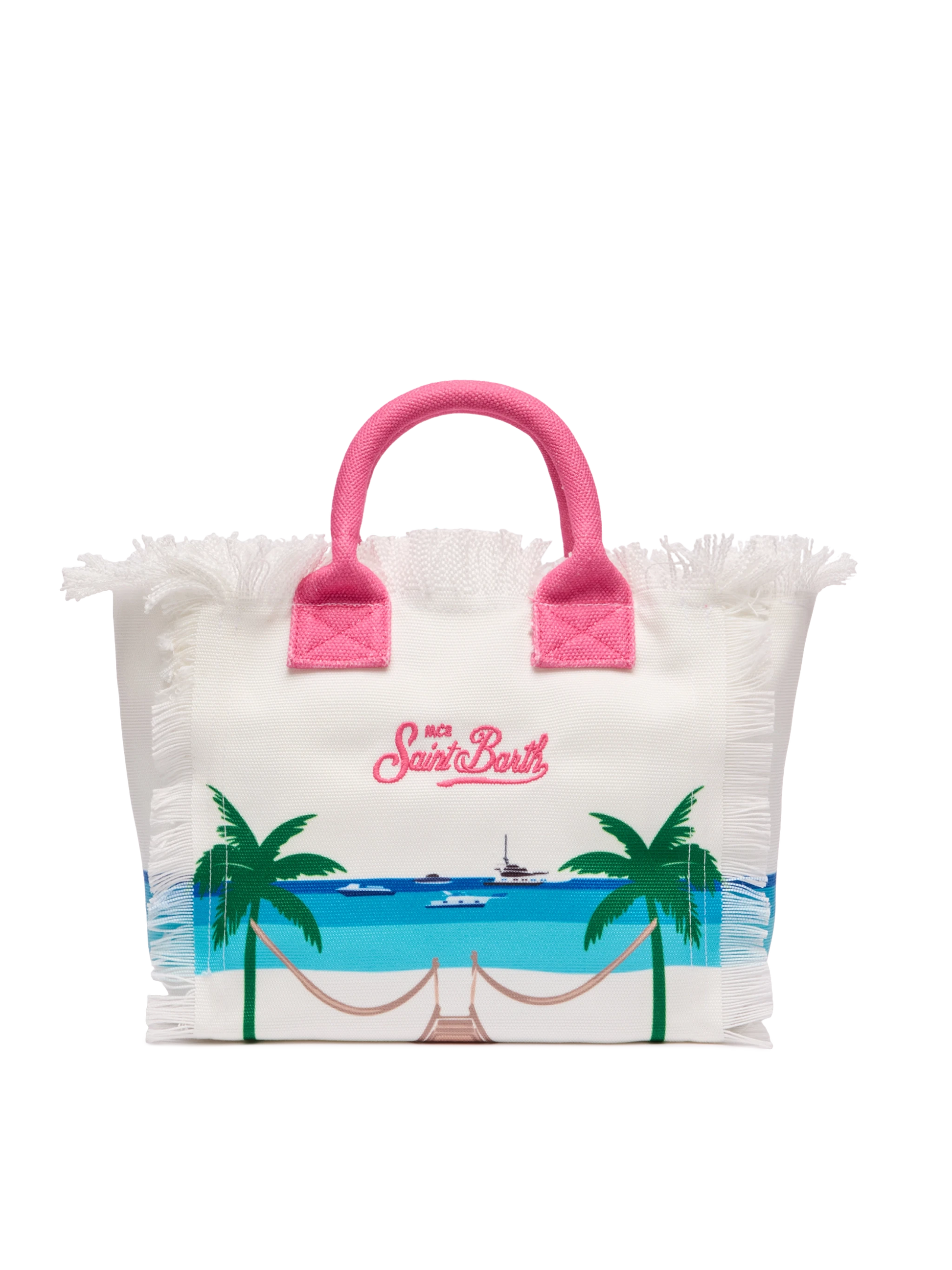 Colette cotton canvas handbag with Formentera postcard print - MC2 Saint Barth