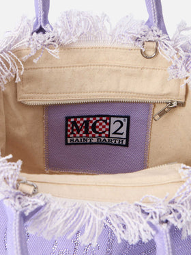 Colette lilac cotton canvas handbag with rhinestone logo - MC2 Saint Barth