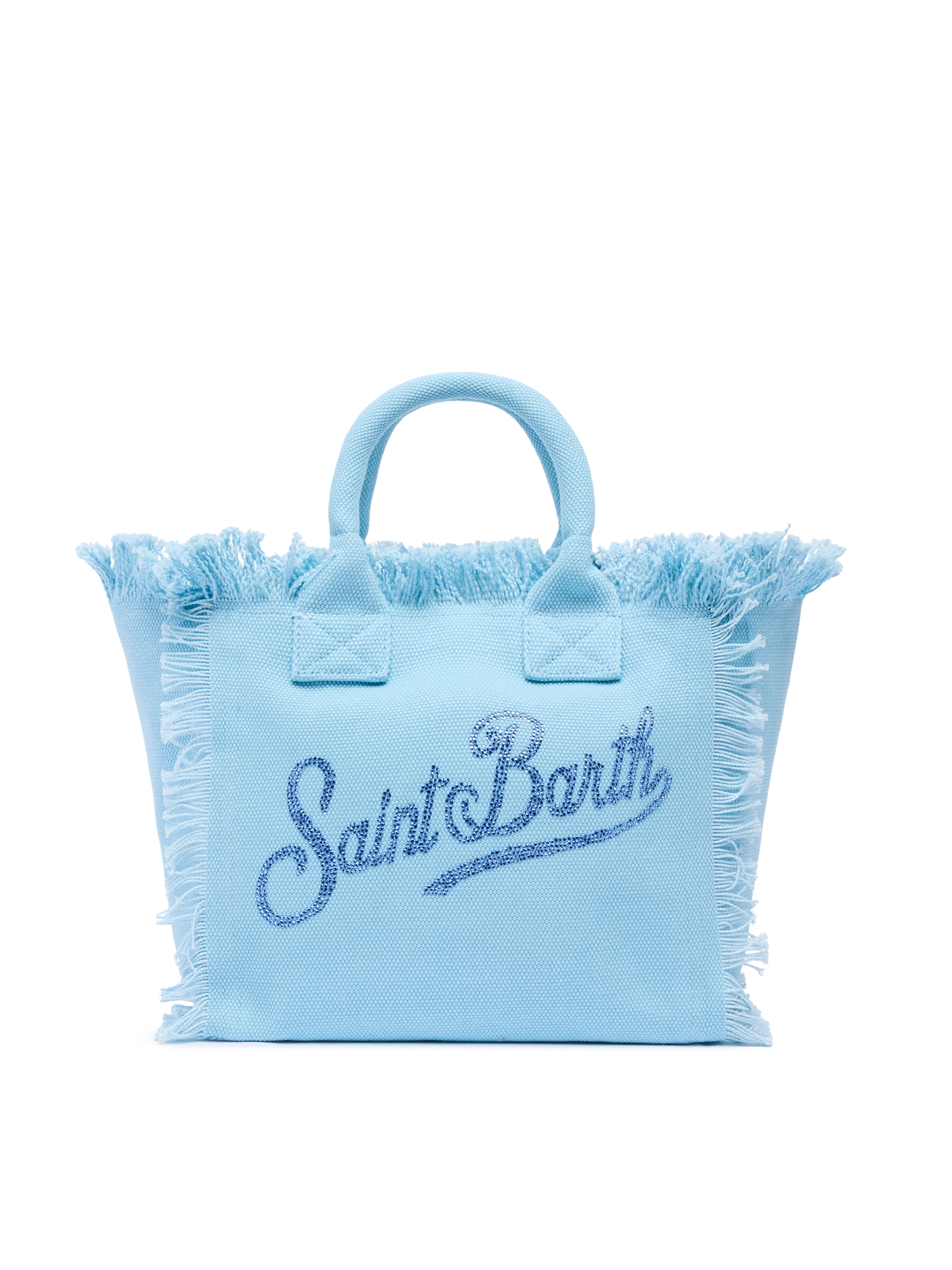 Colette light blue cotton canvas handbag with rhinestone logo - MC2 Saint Barth