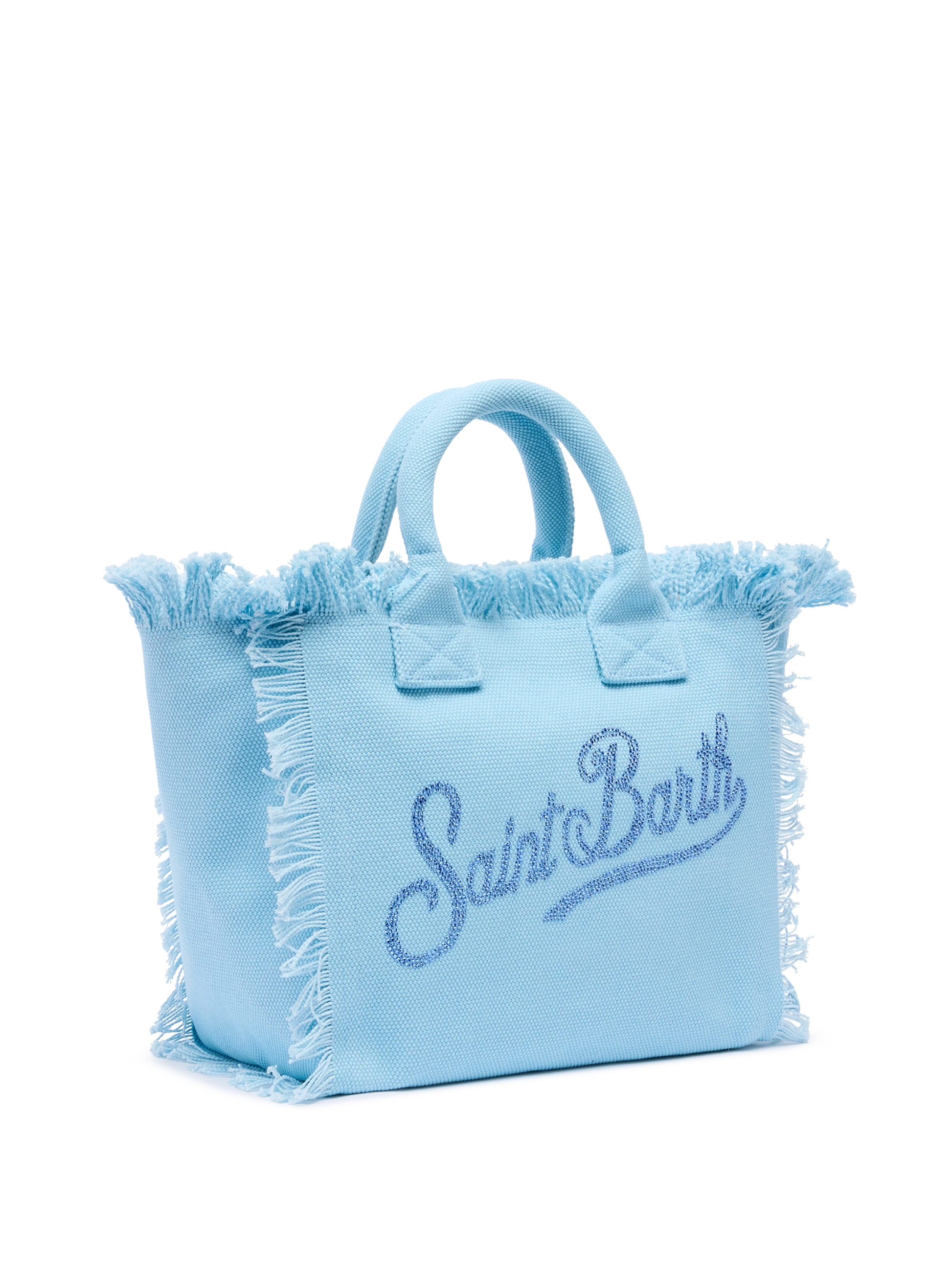 Colette light blue cotton canvas handbag with rhinestone logo - MC2 Saint Barth